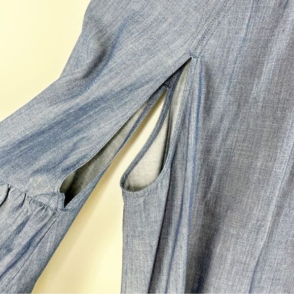 BCBG Maxazria Ajax Blue Chambray Mini Full Shirtdress Bell‎ Sleeve Small - Picture 10 of 15